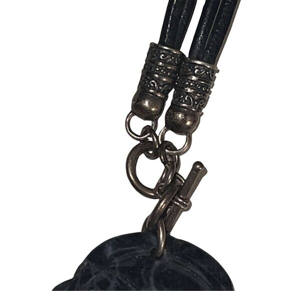 Vintage Genuine Blue Lapis Rose Pendent 925 Toggle Leather Choker Necklace - Picture 10 of 14